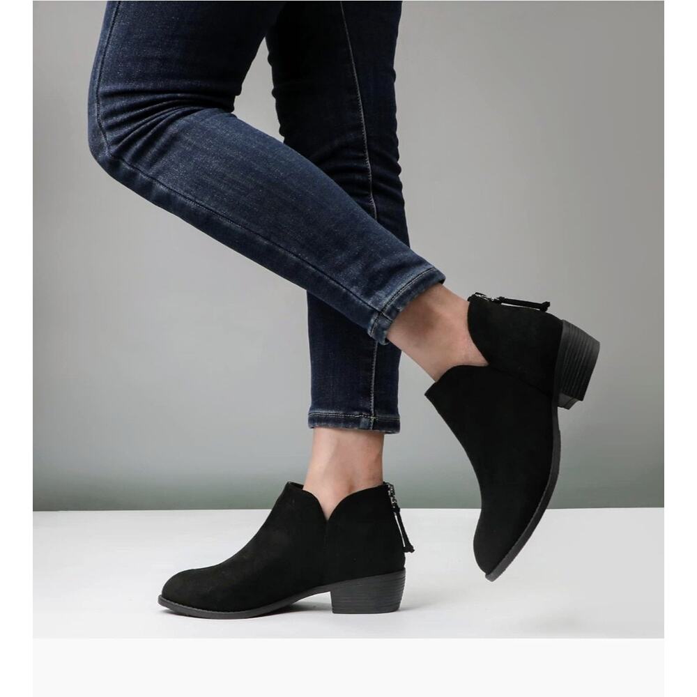 Ladies Black Suede Ankle Boots Size 7